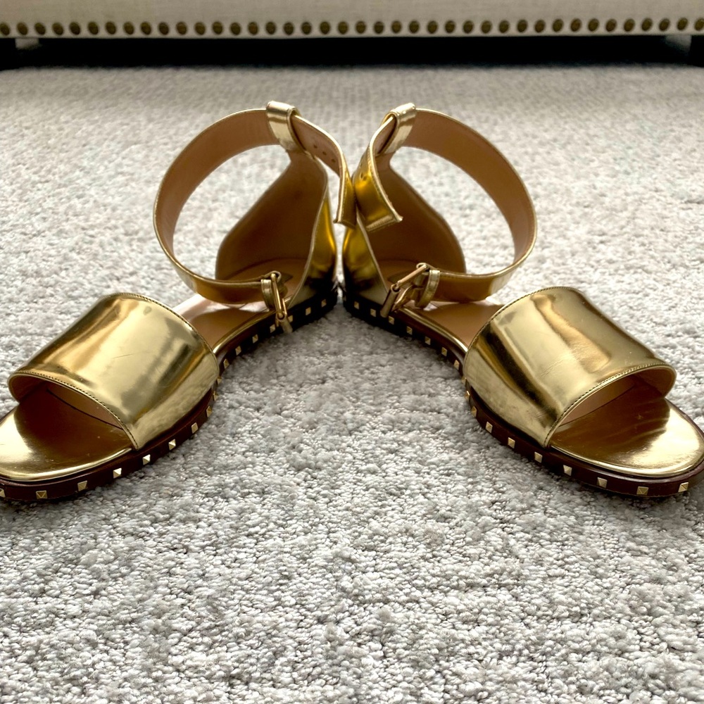 Valentino Metallic Leather Flat Sandals